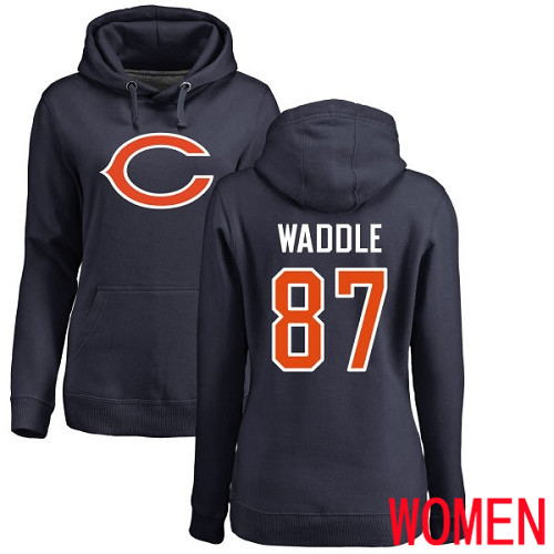 Chicago Bears Navy Blue Women Tom Waddle Name and Number Logo NFL Football 87 Pullover Hoodie Sweatshirts